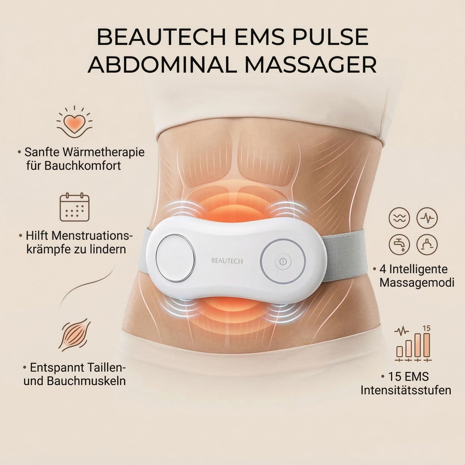 BEAUTECH EMS Bauchmassagegerät, wiederaufladbar, Weiß