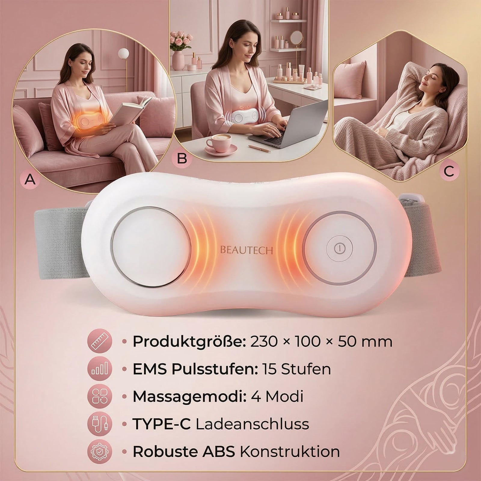 BEAUTECH EMS Bauchmassagegerät, wiederaufladbar, Weiß