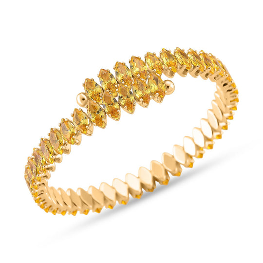 Goldgelber Zirkonia Armreif, flexibel (ca. 17 cm - 19.75 cm), Nickelfreies Messing gelb vergoldet
