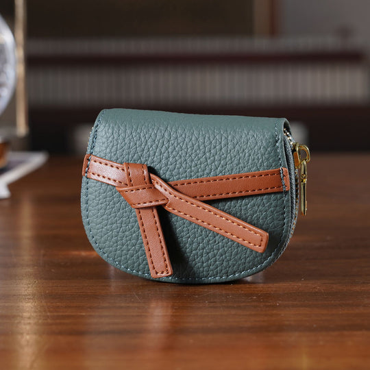 Leder Kartenetui mit RFID Schutz und Reißverschlussfach 10.5 x 8.5 x 2.5 cm Khaki