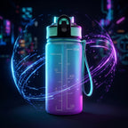 LIVMORE Komfort Trinkflasche mit Trinkhalm und Trageschlaufe, 500 ml, Türkis Lila Ombre