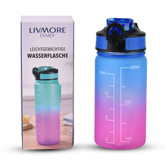 LIVMORE Komfort Trinkflasche mit Trinkhalm und Trageschlaufe, 500 ml, Scwharz