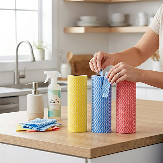 LIVMORE 3er Set Reinigungstuchrollen, Polyester, je 20 x 40 cm, Mehrfarbig