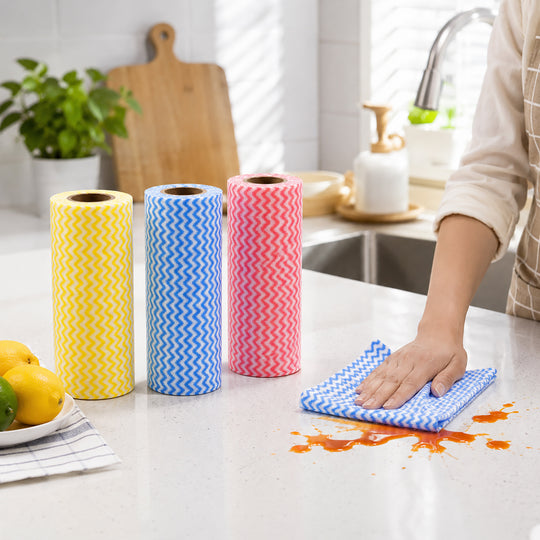 LIVMORE 3er Set Reinigungstuchrollen, Polyester, je 20 x 40 cm, Mehrfarbig