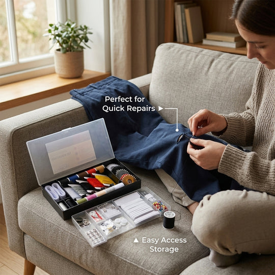 LIVMORE Nähzubehör Set mit Aufbewahrungsbox, 93 teilig, Natur