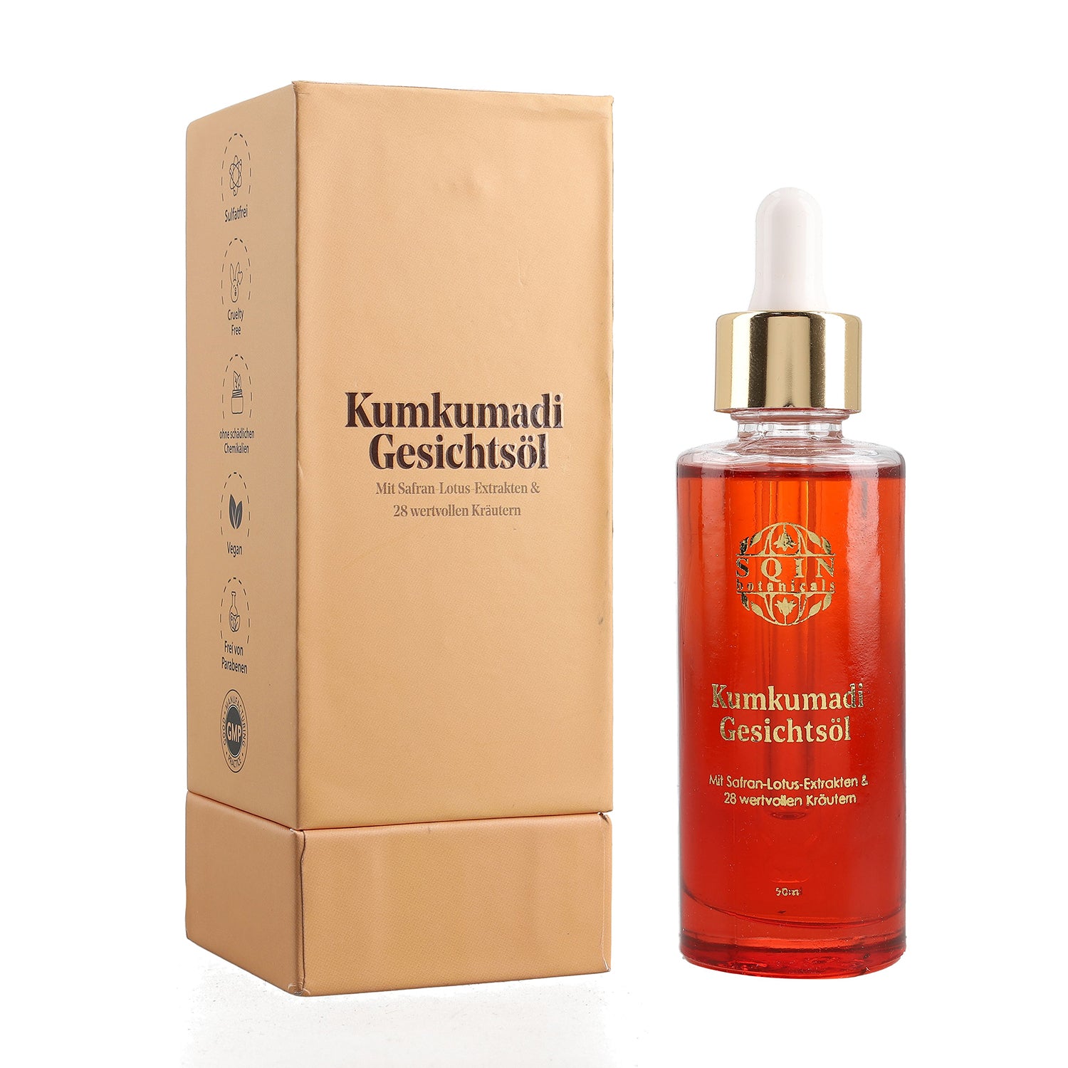 SQIN Botanicals Kumkumadi Kollektion mit Körperöl (100ml), Gesichtsöl (50ml), Cold Cream (100ml), und Nachtgel (100ml)