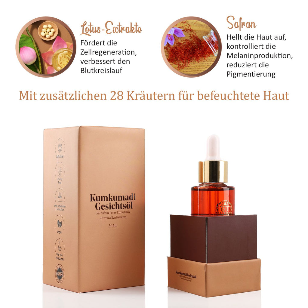 SQIN Botanicals Kumkumadi Kollektion mit Körperöl (100ml), Gesichtsöl (50ml), Cold Cream (100ml), und Nachtgel (100ml)