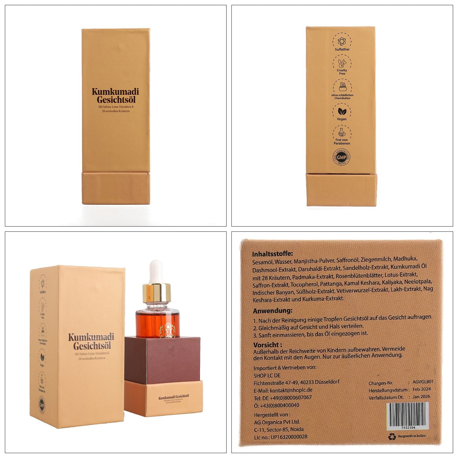 SQIN Botanicals Kumkumadi Kollektion mit Körperöl (100ml), Gesichtsöl (50ml), Cold Cream (100ml), und Nachtgel (100ml)
