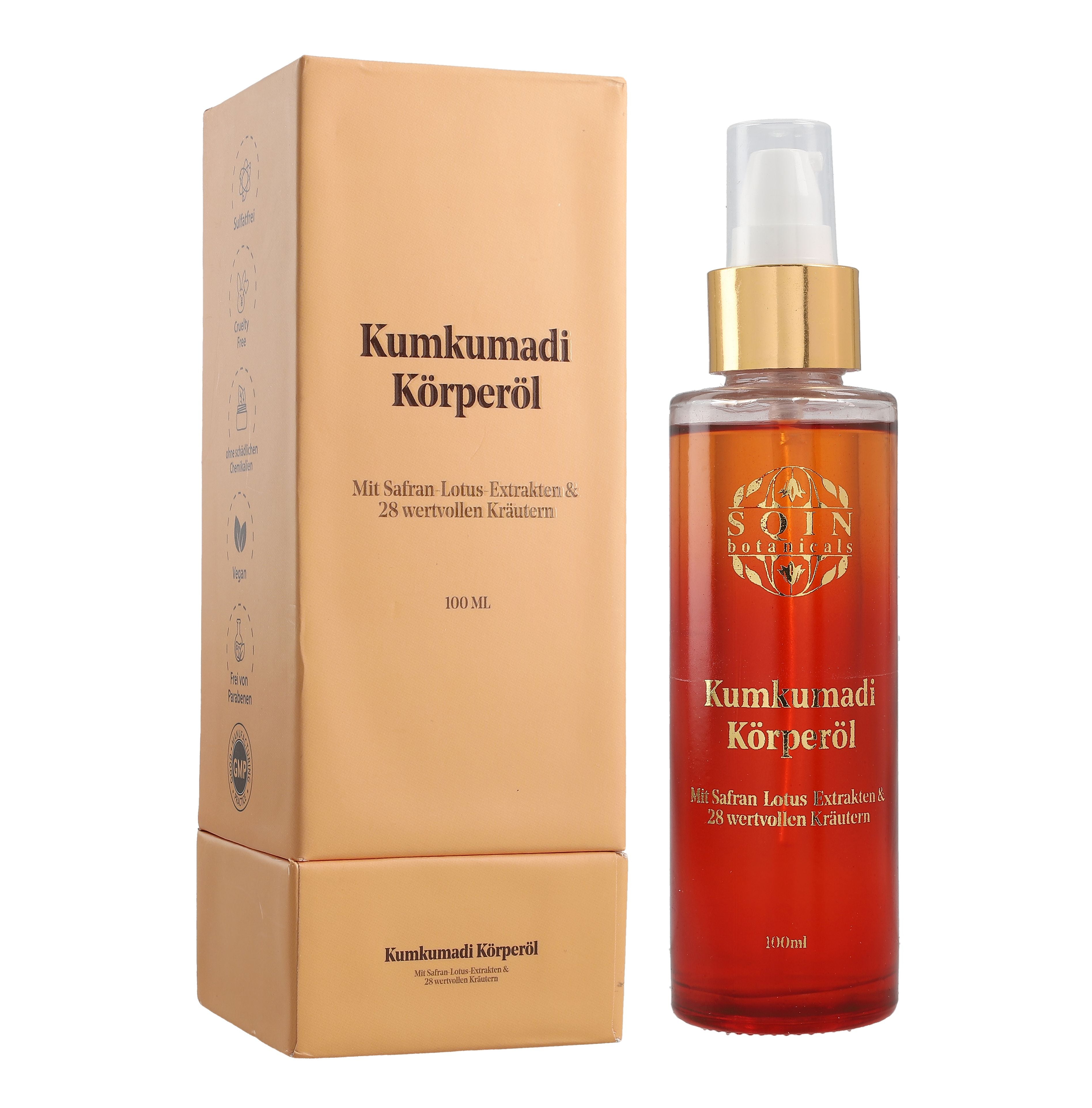 SQIN Botanicals Kumkumadi Kollektion mit Körperöl (100ml), Gesichtsöl (50ml), Cold Cream (100ml), und Nachtgel (100ml)