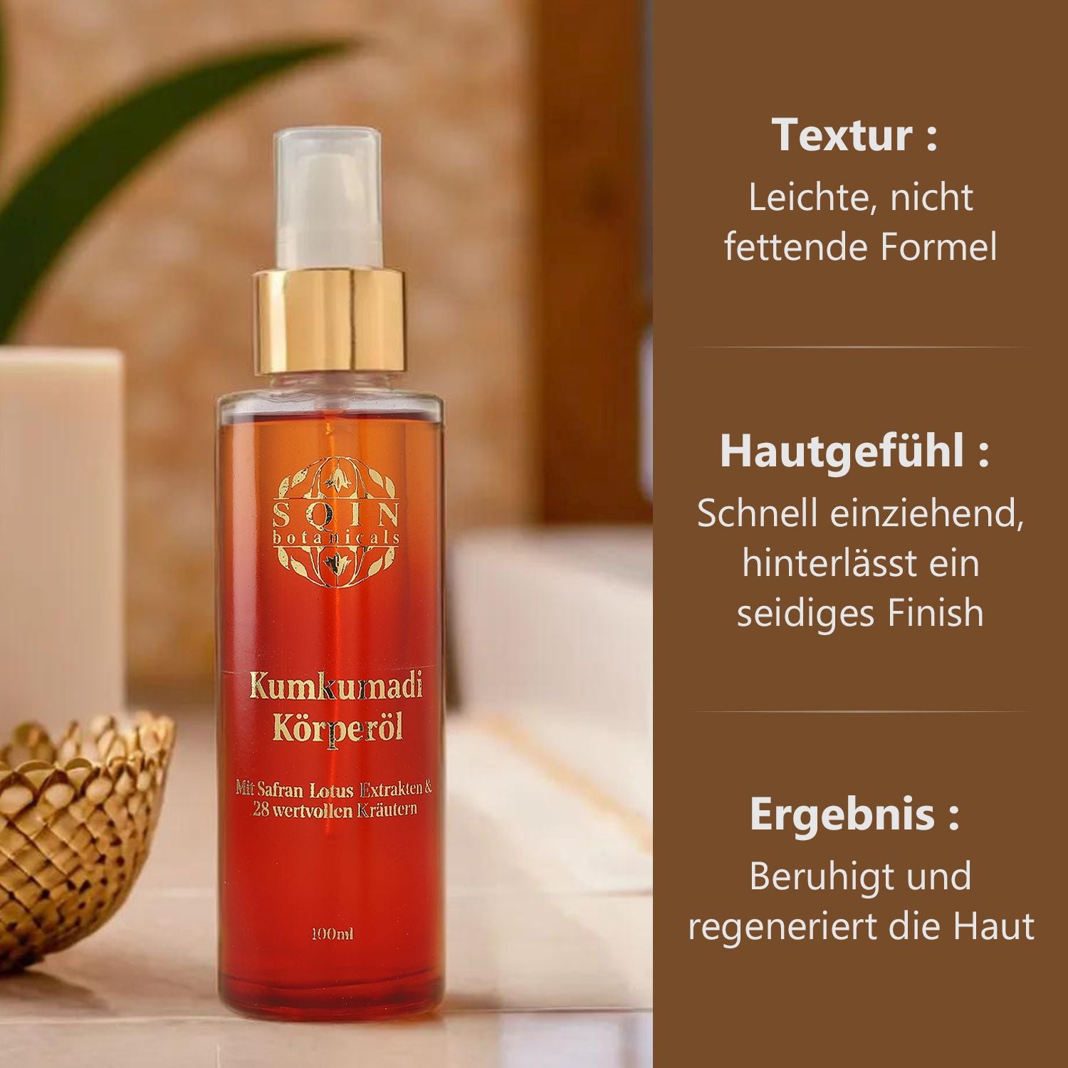 SQIN Botanicals Kumkumadi Kollektion mit Körperöl (100ml), Gesichtsöl (50ml), Cold Cream (100ml), und Nachtgel (100ml)