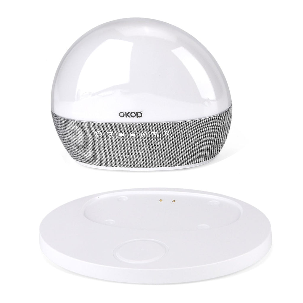 Audio Gerät mit Bluetooth und LED Ambient Licht, 24 White Noise Sounds, Wecker mit Sonnenaufgang und Sonnenuntergang, FM Radio, kabelloses Laden 15W, USB TF Funktion, 10 m Reichweite