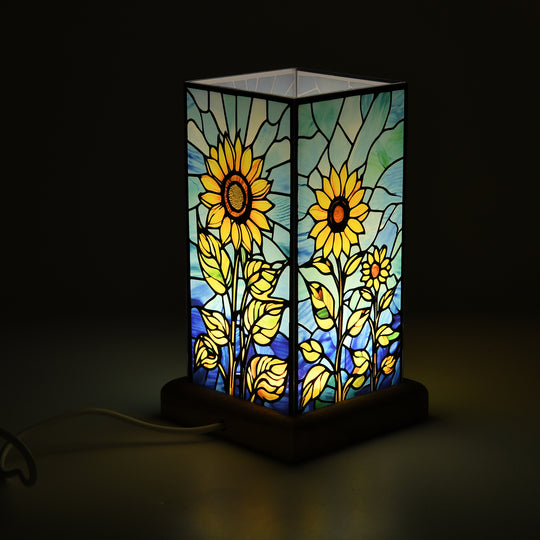 LED Tischlampe, Eschenholz und Acryl, mit USB Anschluss, Mehrfarbig