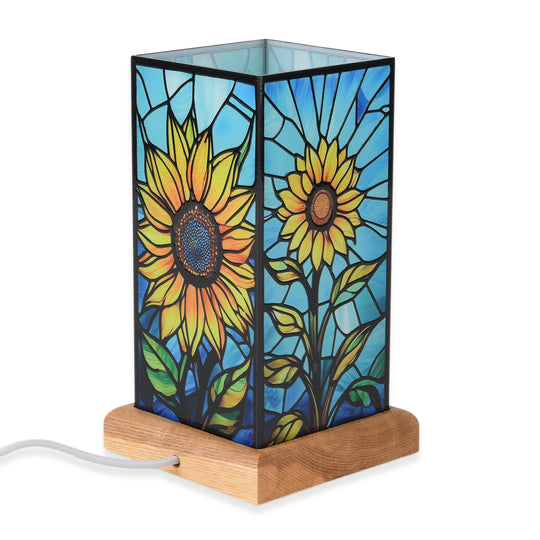 LED Tischlampe, Eschenholz und Acryl, mit USB Anschluss, Mehrfarbig