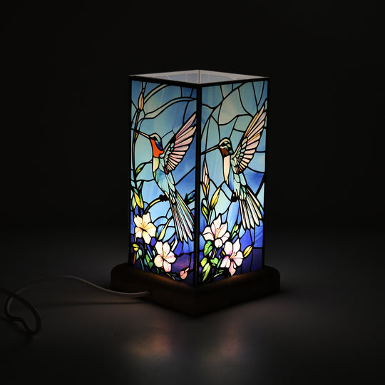 LED Tischlampe, Eschenholz und Acryl, mit USB Anschluss, Mehrfarbig