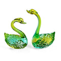 2er Set Schwanenpaar Glasfiguren aus Glas 5 x 3 x 6,5 cm und 5 x 3 x 10 cm, Lila