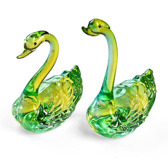 LIVMORE - 2er Set Schwanenpaar Glasfiguren aus Glas 5 x 3 x 6,5 cm und 5 x 3 x 10 cm Grün