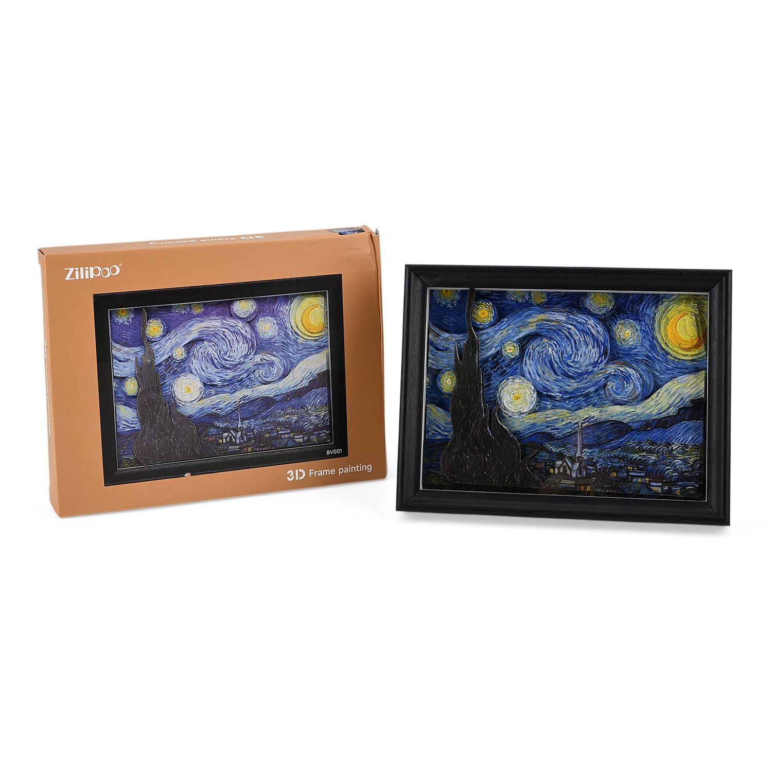 LIVMORE 3D DIY Bilderrahmen Bastelset Sternennacht Motiv 22 x 13 x 17 cm Blau