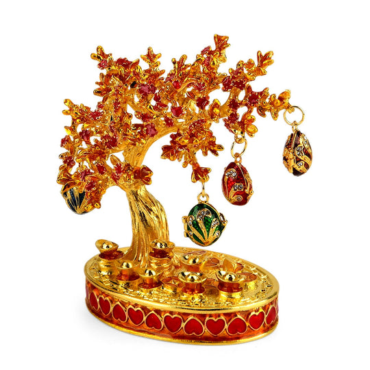 Eleganter goldfarbener Schmuckhalter in Baumform mit rosa Kristallen und dekorativen eiförmigen Anhängern, Größe 8,5x4,5x9cm - Rot