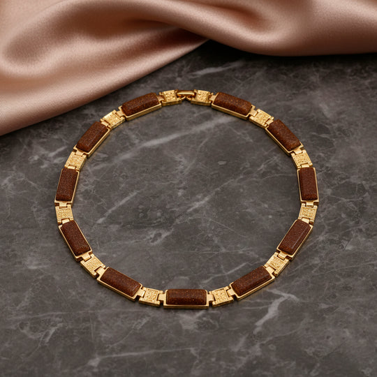Gold Sandstein Halskette ca. 40.5 cm Reine Legierung Goldfarben ca. 50.00 ct