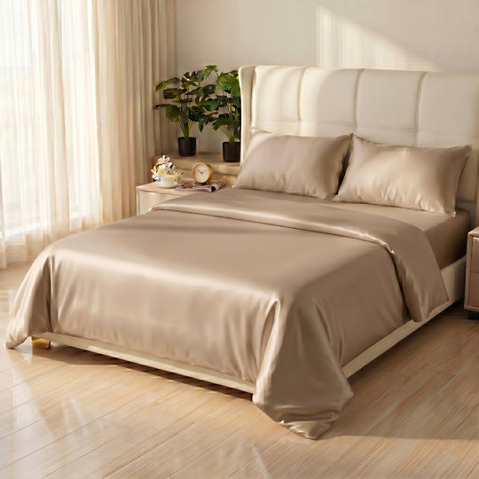 LA MAREY SIGNATURE Luxus Maulbeerseide Bettwäsche Set, 4-teilig, 230 x 260 cm, Dunkelgrau