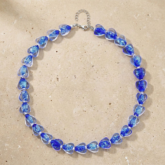 Blaues Murano-Stil Glas Halskette ca. 53.25 cm 316L Edelstahl