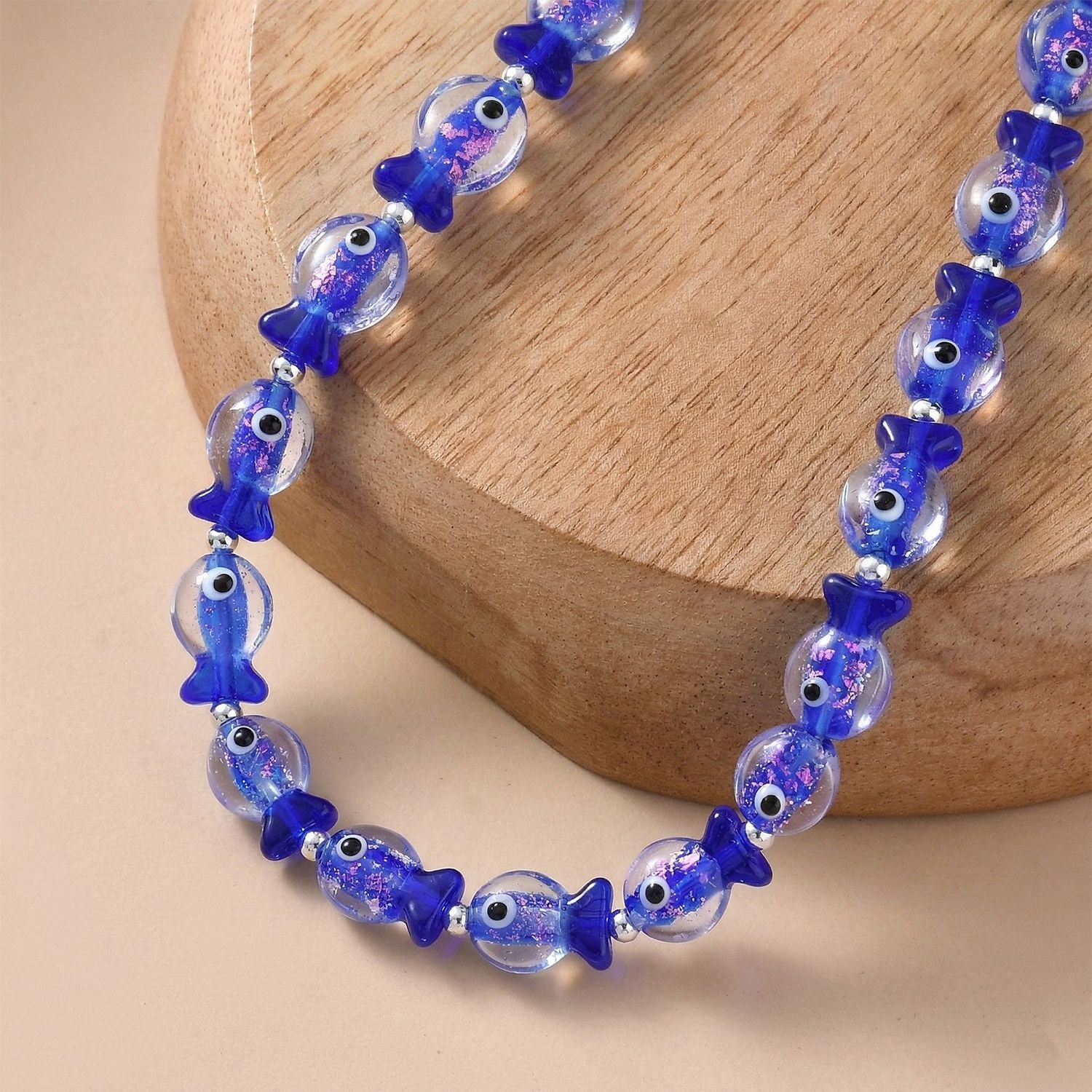Blaues Murano-Stil Glas Halskette ca. 53.25 cm
