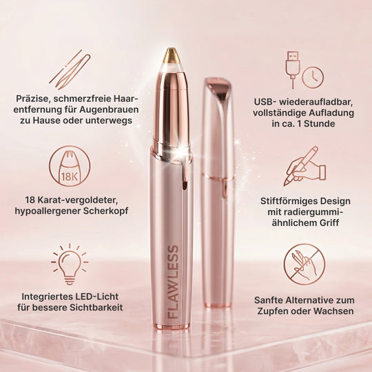 Finishing Touch Flawless Augenbrauen-Trimmer, 18 Karat vergoldet, mit integriertem Licht, Roségold