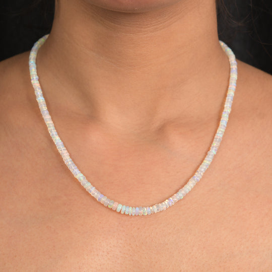 D'Joy Natürlicher, äthiopischer Welo Opal Halskette ca. 45 cm 925 Silber rhodiniert ca. 45.00 ct