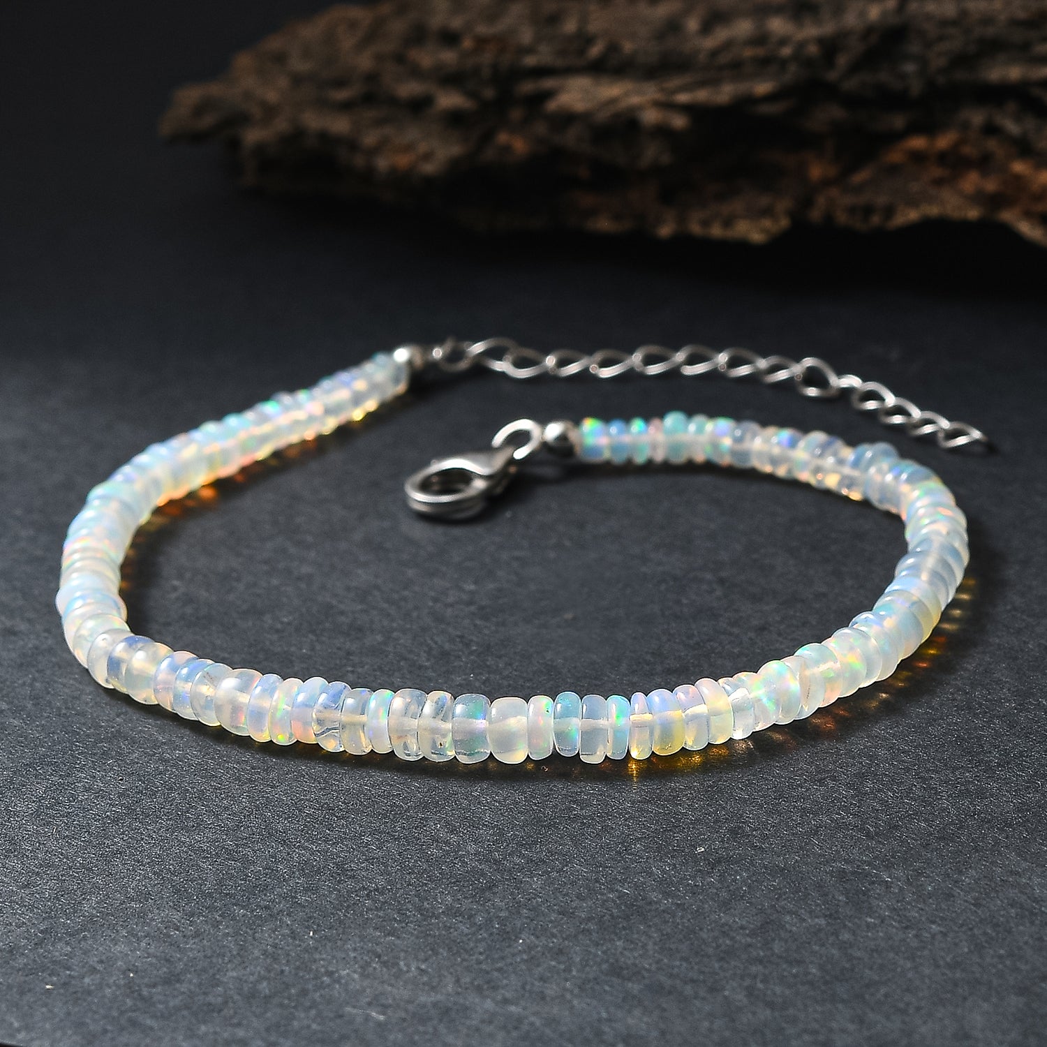 D'Joy Natürlicher, äthiopischer Welo Opal Armband ca. 19 cm + 5 cm Extender, 925 Silber rhodiniert ca. 18,00 ct.