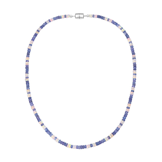 D'Joy Tansanit, Natürlicher, äthiopischer Welo Opal Halskette ca. 45 cm 925 Silber rhodiniert ca. 48.00 ct