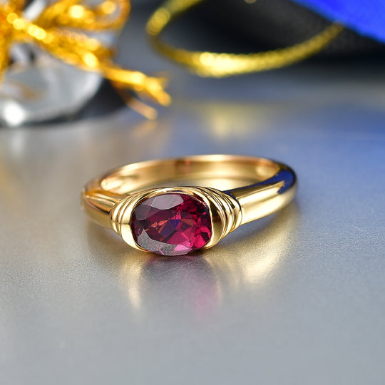 D'Joy - Kronenfassung AA Natürlicher Rhodolith Granat Ring 925 Silber 750 Gelb Vergoldet (Größe 20.00) ca. 1.65 ct