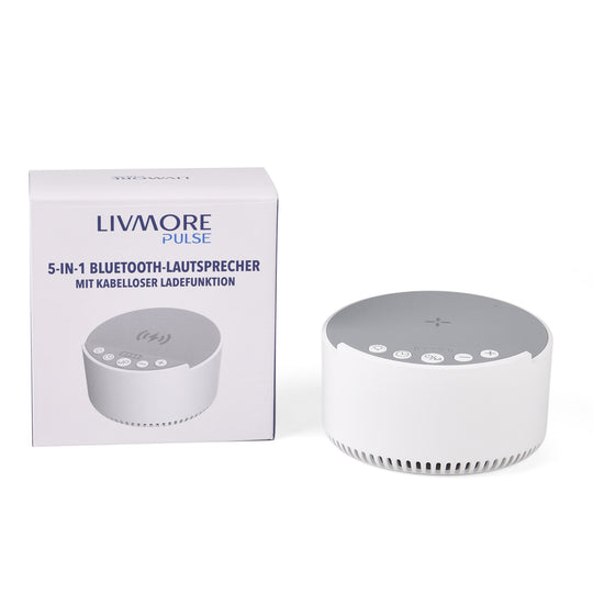 LIVMORE 5-in-1 Soundlight Lautsprecher mit Wireless Charger und RGB Licht, Weiß