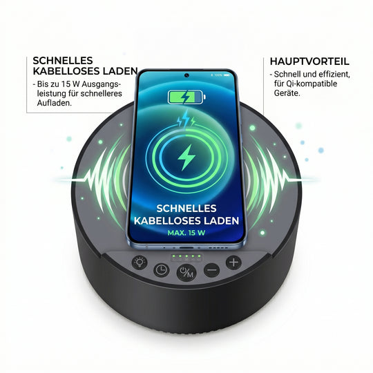 LIVMORE 5-in-1 Soundlight Lautsprecher mit Wireless Charger und RGB Licht, Weiß