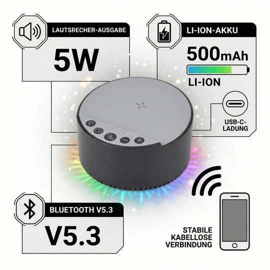 LIVMORE 5-in-1 Soundlight Lautsprecher mit Wireless Charger und RGB Licht, Weiß