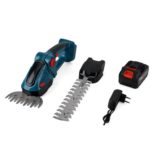 Akku Gras und Strauchschere, 2 in 1 Gartenschneider, 6000 mAh, 390 W, Gelb