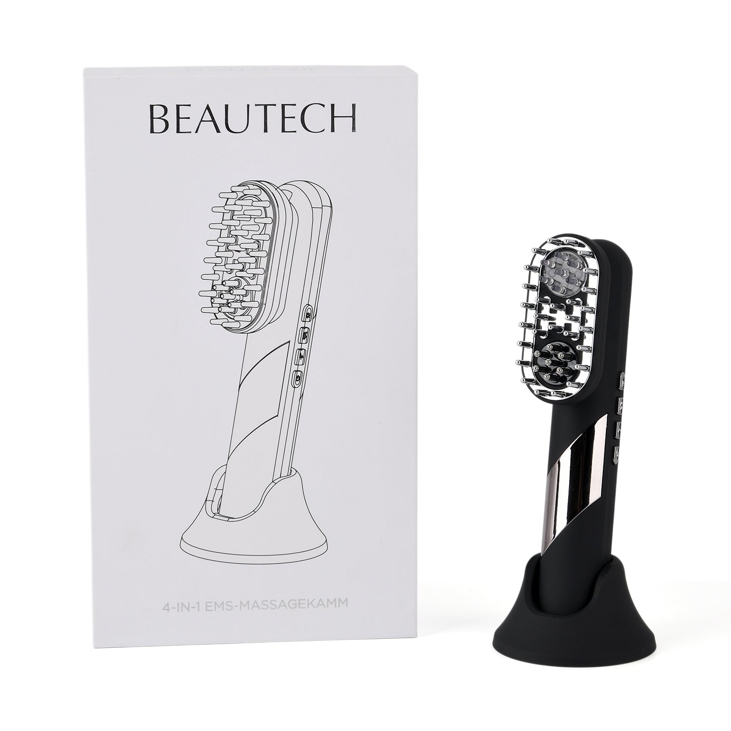 Beautech 4 in 1 Elektrisches Kopfhautmassagegerät mit 1800 mAh Akku, Schwarz Matt