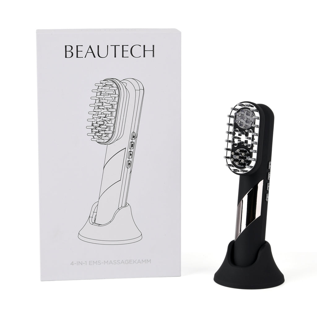 Beautech 4 in 1 Elektrisches Kopfhautmassagegerät mit 1800 mAh Akku, Schwarz Matt
