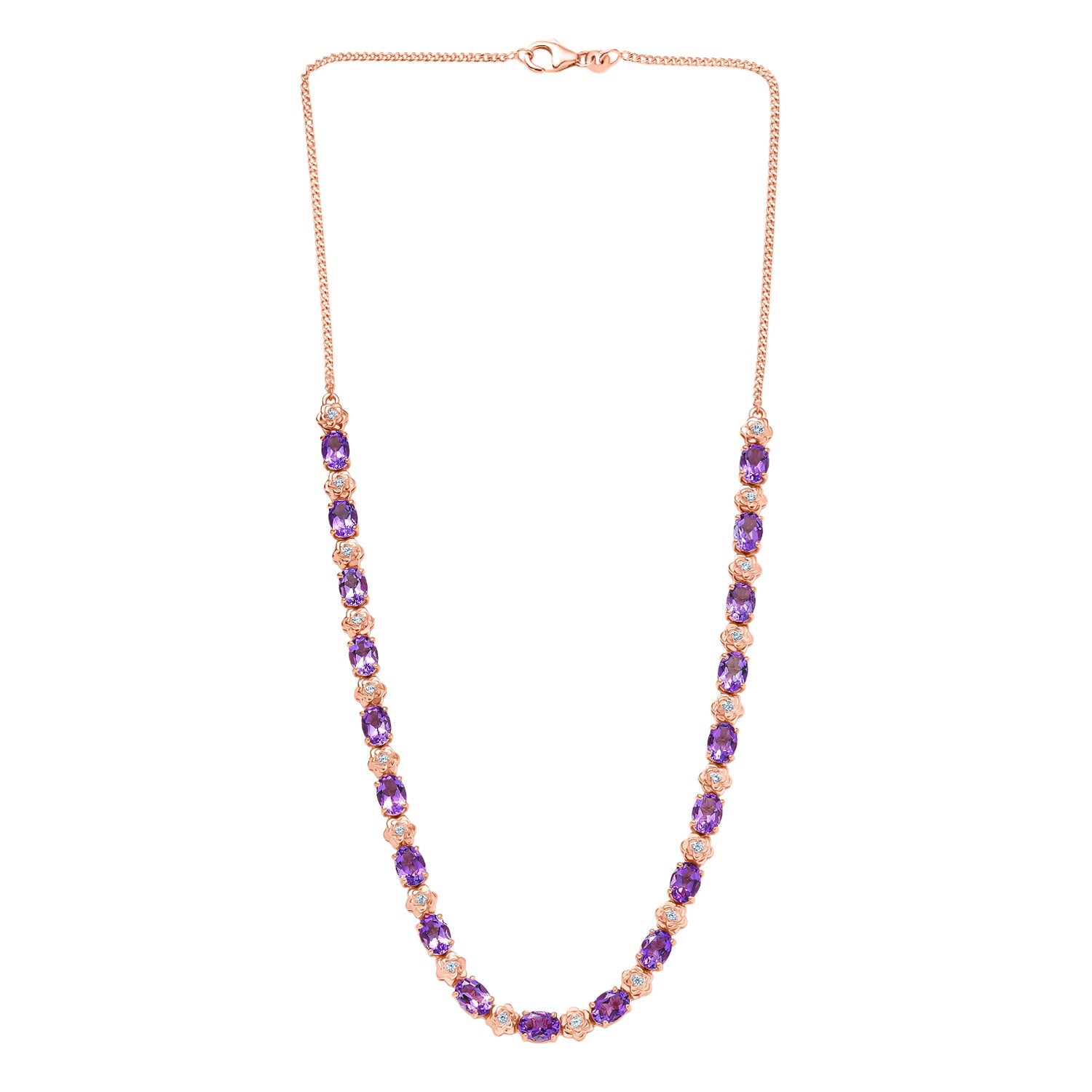 GP - AAA Rose De France Amethyst, Weißer Zirkon Halskette ca. 45 cm 925 Silber 750 Roségold Vermeil ca. 15,61 ct.