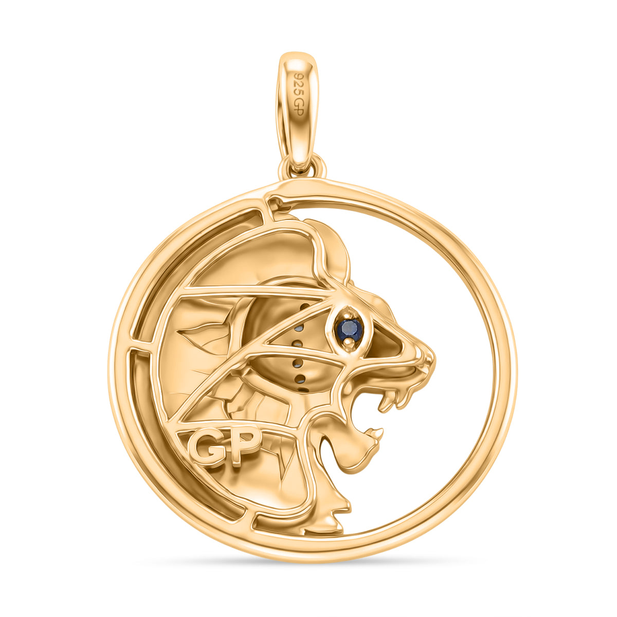 GP - Kanchanaburi Blauer Saphir, Weißer Zirkon Anhänger 925 Silber 750 Gelb Vergoldet 0.08 ct