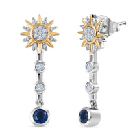 GP - Kyanit, Kanchanaburi Blauer Saphir Ohrringe 925 Silber Rhodiniert und 750 Gelbgold Vermeil ca. 1,02 ct.