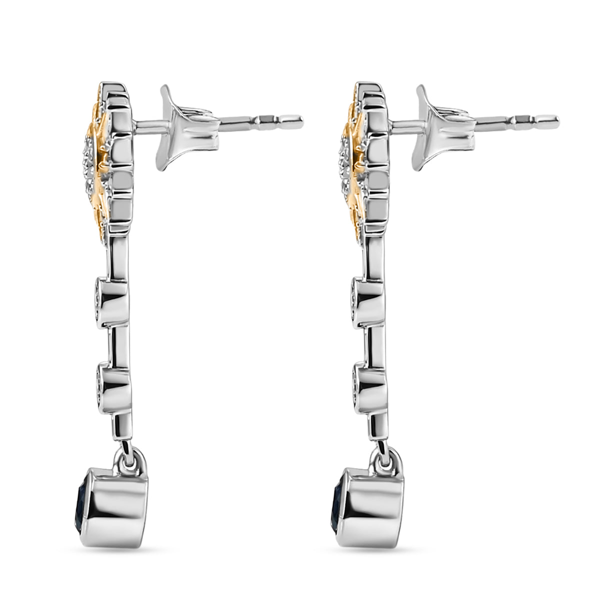 GP - Kyanit, Kanchanaburi Blauer Saphir Ohrringe 925 Silber Rhodiniert und 750 Gelbgold Vermeil ca. 1,02 ct.