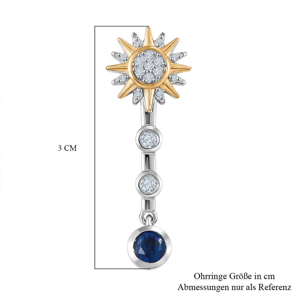 GP - Kyanit, Kanchanaburi Blauer Saphir Ohrringe 925 Silber Rhodiniert und 750 Gelbgold Vermeil ca. 1,02 ct.