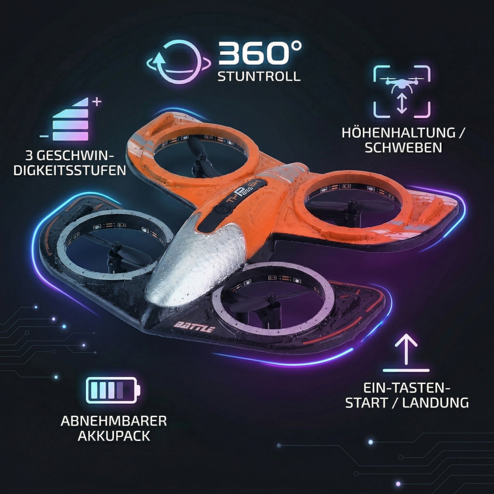 Mini-Drohne mit 360 grad-Flugmanövern, Höhenhaltefunktion, Ein-Tasten-Start und -Landung, Geschwindigkeitsregelung, langer Flugzeit und Fernbedienung