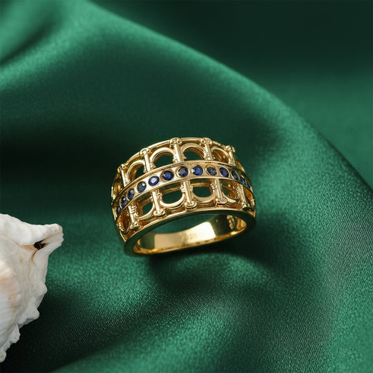 GP - Kanchanaburi Blauer Saphir Ring 925 Silber 750 Gelbgold Vermeil (Größe 19.00) ca. 0,46 ct