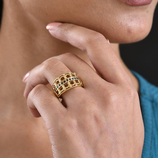 GP - Kanchanaburi Blauer Saphir Ring 925 Silber 750 Gelbgold Vermeil (Größe 19.00) ca. 0,46 ct