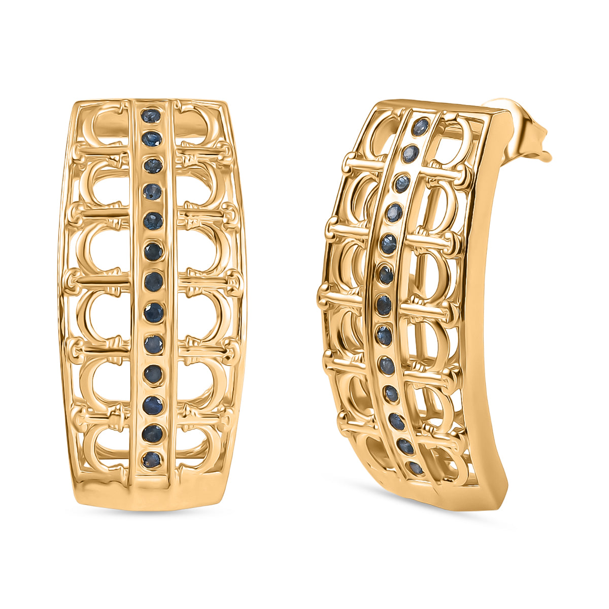 GP - Kanchanaburi Blauer Saphir Ohrringe 925 Silber 750 Gelbgold Vermeil ca. 0,59 ct.