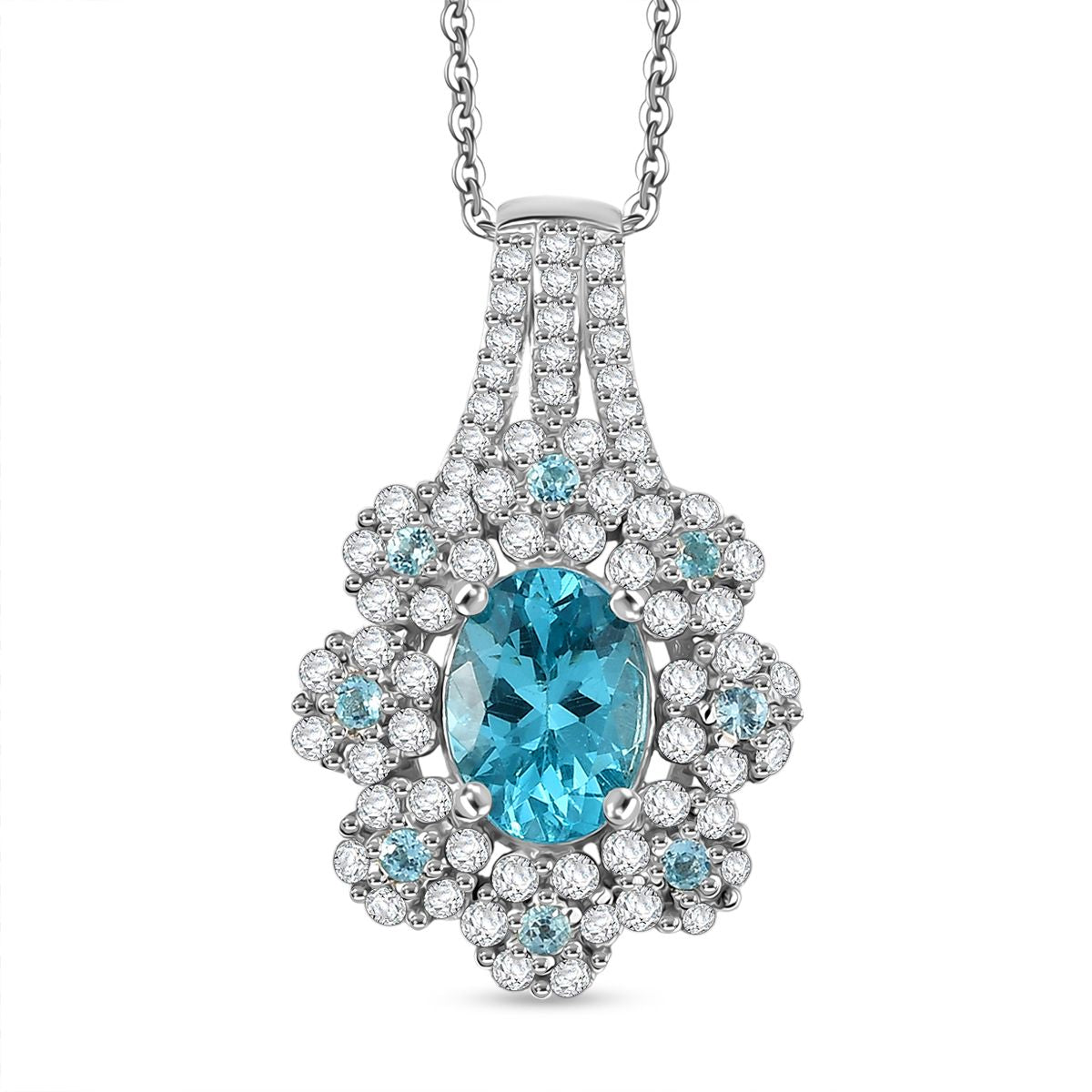 D'Joy AAA Betroka blauer Apatit und Moissanit Ring und Anhänger mit 50cm Kette