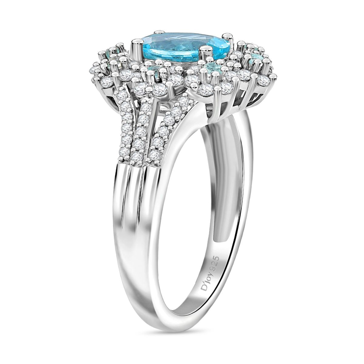 D'Joy AAA Betroka blauer Apatit und Moissanit Ring und Anhänger mit 50cm Kette
