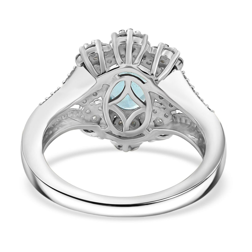 D'Joy AAA Betroka blauer Apatit und Moissanit Ring und Anhänger mit 50cm Kette