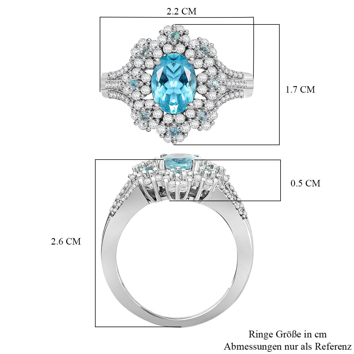 D'Joy AAA Betroka blauer Apatit und Moissanit Ring und Anhänger mit 50cm Kette